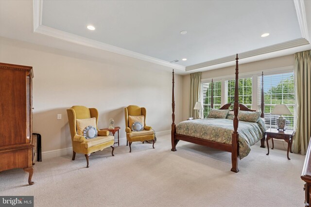 501 Jasmine Cir, Upper Gwynedd, PA 19446 - bedroom featuring a raised ceiling, ornamental molding, light carpet, baseboards, and recessed lighting