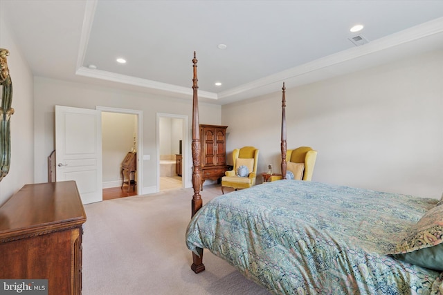 501 Jasmine Cir, Upper Gwynedd, PA 19446 - carpeted bedroom featuring recessed lighting, crown molding, and a tray ceiling