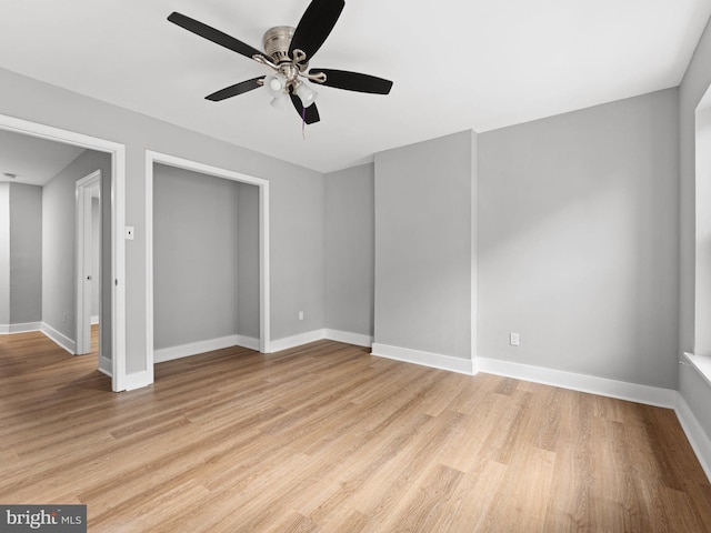 320 E Shedaker St, Philadelphia, PA 19144 - unfurnished bedroom featuring light wood-style flooring, baseboards, a ceiling fan, and a closet
