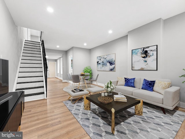 320 E Shedaker St, Philadelphia, PA 19144 - living room featuring light wood-style floors, stairs, recessed lighting, and baseboards