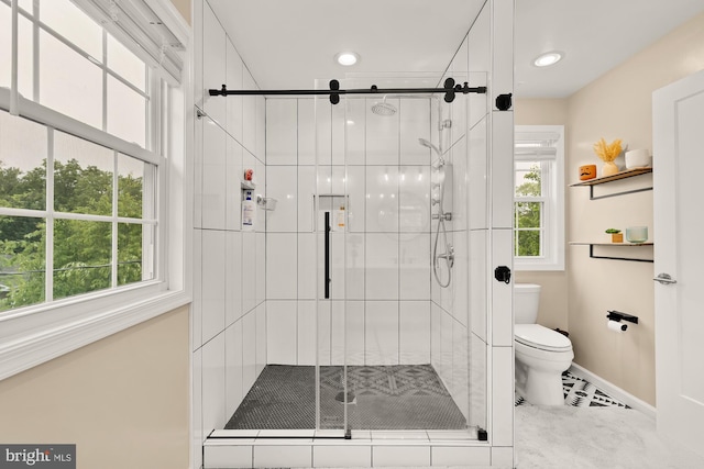 6109 Houston Ct, Alexandria, VA 22310 - bathroom with toilet, a shower stall, and plenty of natural light