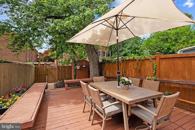 1312 Michigan Ave, Alexandria, VA 22314 - wooden deck featuring a fenced backyard, outdoor dining space, and a gate
