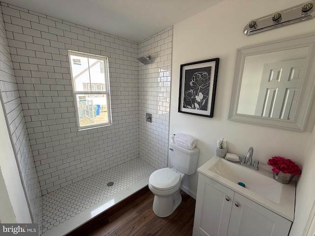943 Columbus Rd, Burlington, NJ 08016 - bathroom with toilet, vanity, wood finished floors, and tiled shower