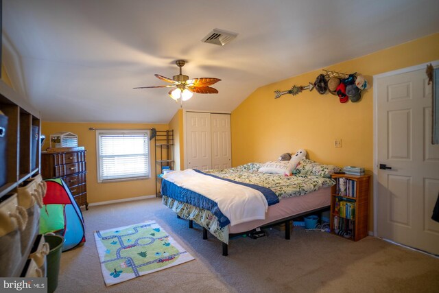 1211 Birch Ave, Baltimore, MD 21227 - carpeted bedroom with vaulted ceiling, a closet, a ceiling fan, and baseboards