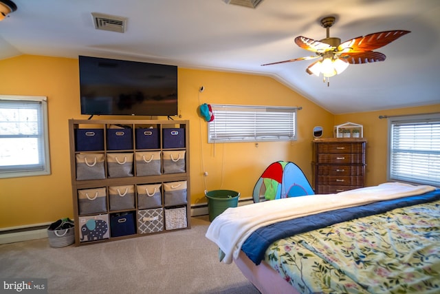 1211 Birch Ave, Baltimore, MD 21227 - bedroom with vaulted ceiling, carpet flooring, ceiling fan, and baseboards