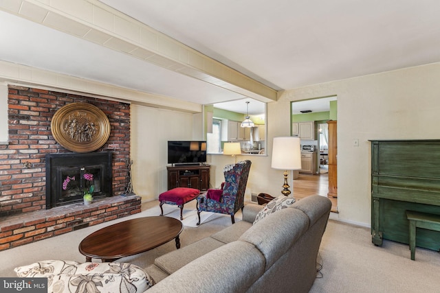 5 S Syracuse Dr, Cherry Hill, NJ 08034 - living room with a fireplace, carpet, and baseboards