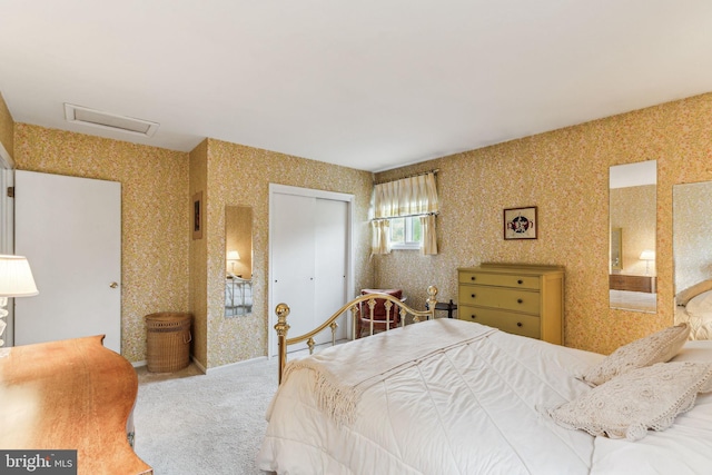 5 S Syracuse Dr, Cherry Hill, NJ 08034 - bedroom with attic access, wallpapered walls, a closet, and carpet flooring