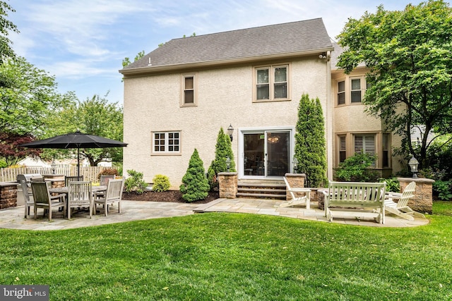 725 Cornerstone Ln, Bryn Mawr, PA 19010 - rear view of property featuring stucco siding, a patio area, and entry steps