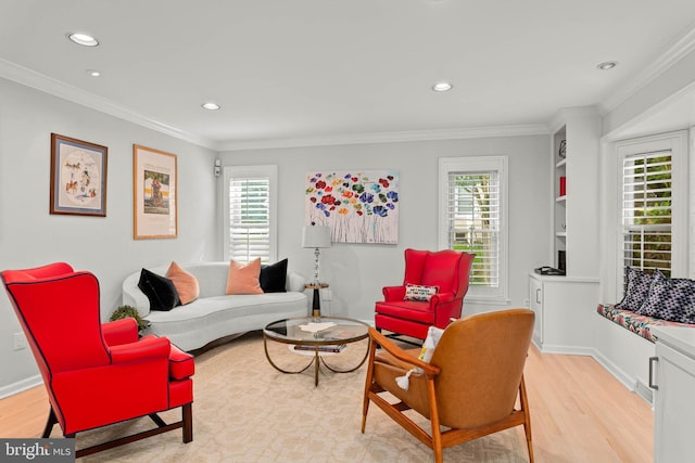 725 Cornerstone Ln, Bryn Mawr, PA 19010 - living area featuring light wood-style flooring, plenty of natural light, recessed lighting, ornamental molding, and baseboards
