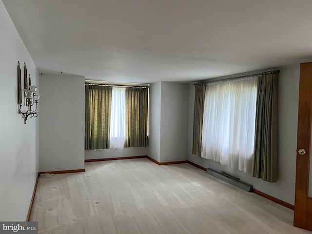 3600 Oak Ave, Altoona, PA 16601 - spare room featuring a baseboard heating unit, light carpet, and baseboards