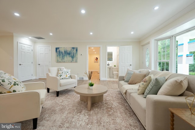 5503 Blacksburg Rd, Springfield, VA 22151 - living area with crown molding, recessed lighting, light wood-style flooring, and baseboards