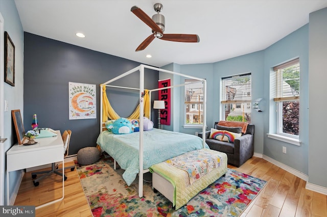 810 S 49th St, Philadelphia, PA 19143 - bedroom featuring wood finished floors, baseboards, recessed lighting, and a ceiling fan