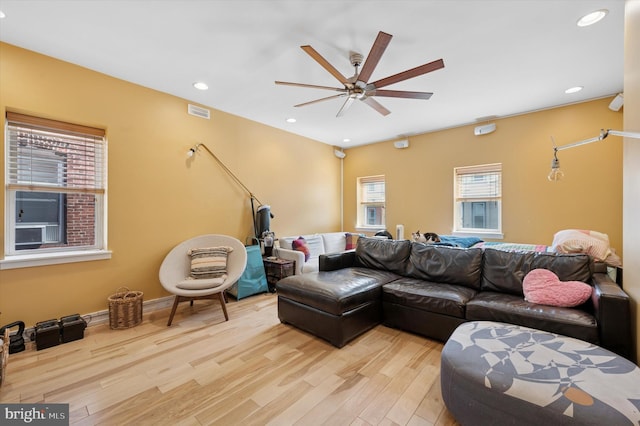 810 S 49th St, Philadelphia, PA 19143 - living room with a ceiling fan, light wood-style flooring, and recessed lighting
