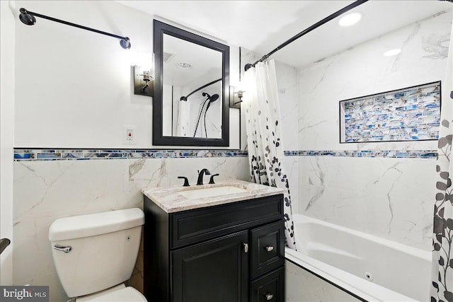 9272 Adelphi Unit 103, Hyattsville, MD 20783 - full bathroom featuring shower / tub combo, vanity, tile walls, and toilet