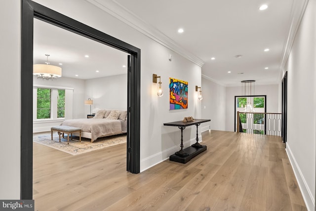 825 Whann Ave, Mclean, VA 22101 - hallway with wood finished floors, baseboards, recessed lighting, and ornamental molding