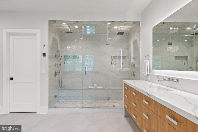 825 Whann Ave, Mclean, VA 22101 - bathroom with a marble finish shower, marble finish floors, and vanity