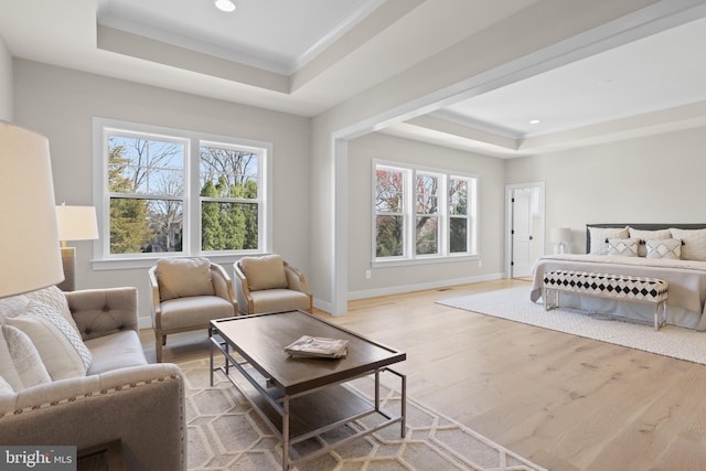 1749 Beulah Rd, Vienna, VA 22182 - living area with a raised ceiling, baseboards, plenty of natural light, wood finished floors, and recessed lighting