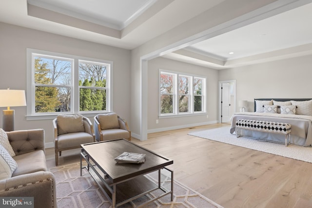 1749 Beulah Rd, Vienna, VA 22182 - living area featuring a tray ceiling, baseboards, and wood finished floors