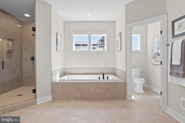 1749 Beulah Rd, Vienna, VA 22182 - bathroom featuring a garden tub, toilet, tile patterned flooring, and a shower stall