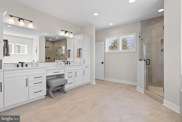 1749 Beulah Rd, Vienna, VA 22182 - bathroom featuring vanity, a shower stall, recessed lighting, and baseboards