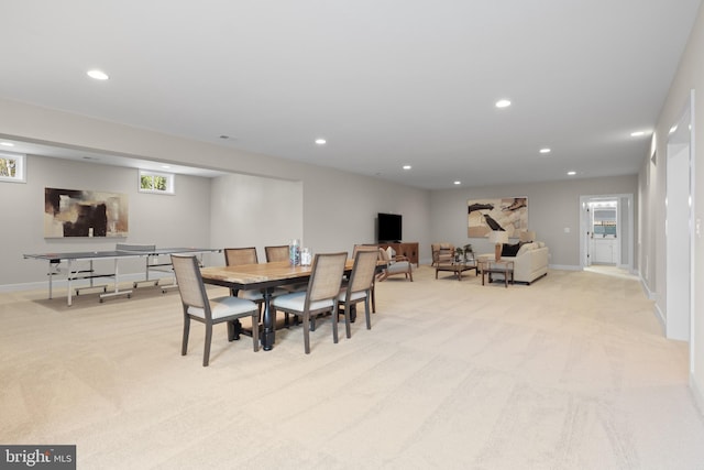 1749 Beulah Rd, Vienna, VA 22182 - dining room with light carpet, recessed lighting, and baseboards