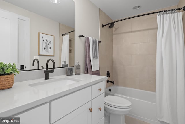 1749 Beulah Rd, Vienna, VA 22182 - bathroom with vanity, shower / bath combo, toilet, and recessed lighting
