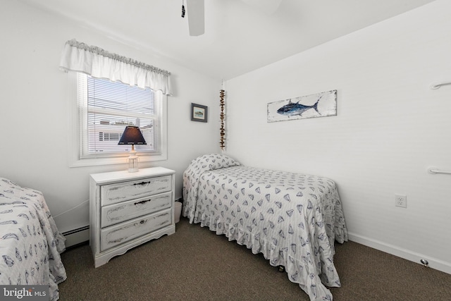 10 E 16th St, Long Beach Township, NJ 08008 - bedroom with dark colored carpet, a baseboard heating unit, and ceiling fan