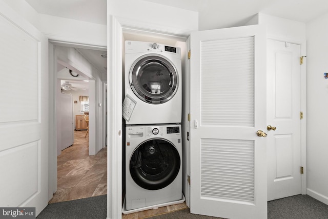 10 E 16th St, Long Beach Township, NJ 08008 - laundry area with stacked washer / drying machine and a ceiling fan
