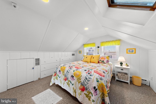 10 E 16th St, Long Beach Township, NJ 08008 - bedroom with carpet flooring, vaulted ceiling, and a baseboard radiator