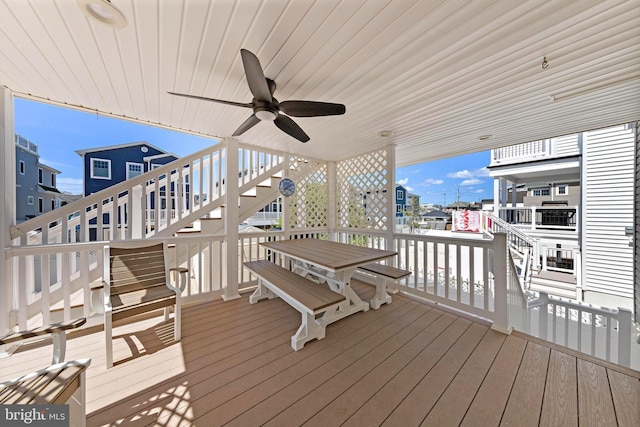 10 E 16th St, Long Beach Township, NJ 08008 - wooden terrace with a ceiling fan and stairs