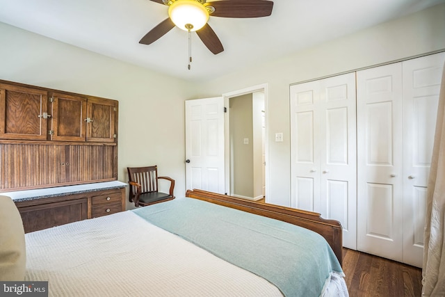 3930 6th St S, Arlington, VA 22204 - bedroom with dark wood finished floors, a closet, and a ceiling fan
