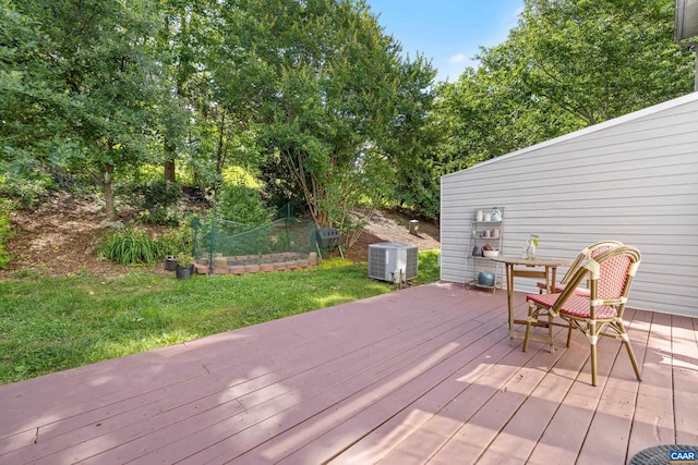 4760 Bluejay Way, Charlottesville, VA 22911 - wooden deck featuring central AC unit and a lawn