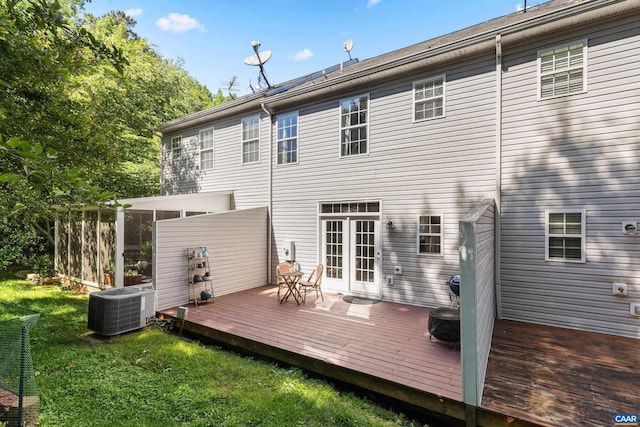 4760 Bluejay Way, Charlottesville, VA 22911 - rear view of house with central air condition unit, a sunroom, a yard, and a deck