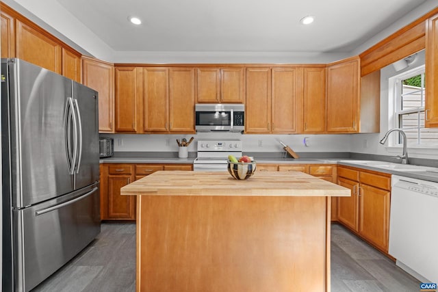 4760 Bluejay Way, Charlottesville, VA 22911 - kitchen featuring stainless steel appliances, a sink, wooden counters, wood finished floors, and recessed lighting