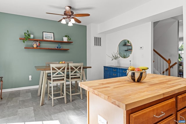 4760 Bluejay Way, Charlottesville, VA 22911 - dining space featuring a ceiling fan, stairway, and baseboards
