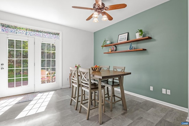 4760 Bluejay Way, Charlottesville, VA 22911 - dining area featuring baseboards and a ceiling fan