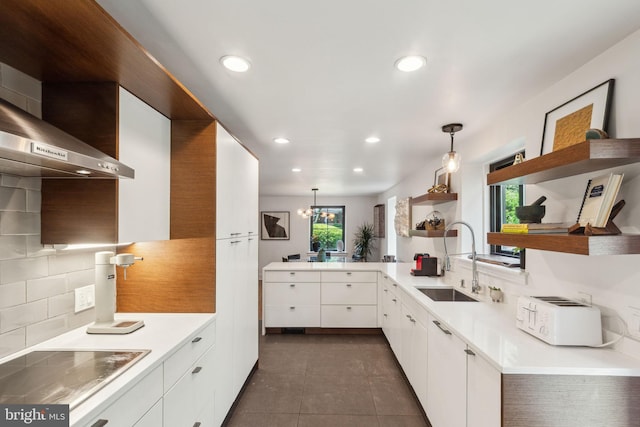 137 Sutton Rd, Ardmore, PA 19003 - kitchen featuring open shelves, a sink, recessed lighting, tasteful backsplash, and electric cooktop