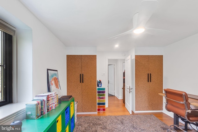 137 Sutton Rd, Ardmore, PA 19003 - rec room featuring wood finished floors, a ceiling fan, and baseboards