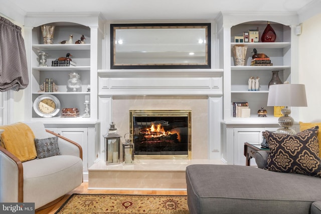 7 Seedling Dr, Holland, PA 18966 - living room featuring a high end fireplace and built in shelves