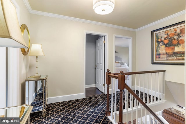 7 Seedling Dr, Holland, PA 18966 - hall with an upstairs landing, carpet flooring, ornamental molding, and baseboards