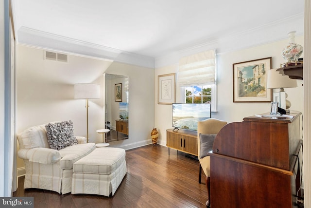 7 Seedling Dr, Holland, PA 18966 - living area featuring crown molding, baseboards, and dark wood finished floors