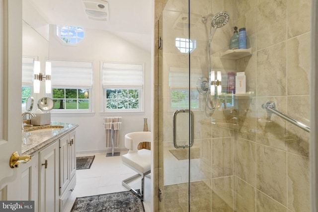 7 Seedling Dr, Holland, PA 18966 - bathroom with a shower stall, vanity, tile patterned floors, and radiator