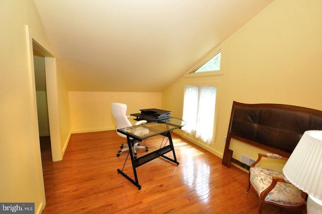 439 Landing St, Lumberton, NJ 08048 - office area featuring lofted ceiling, wood finished floors, and baseboards