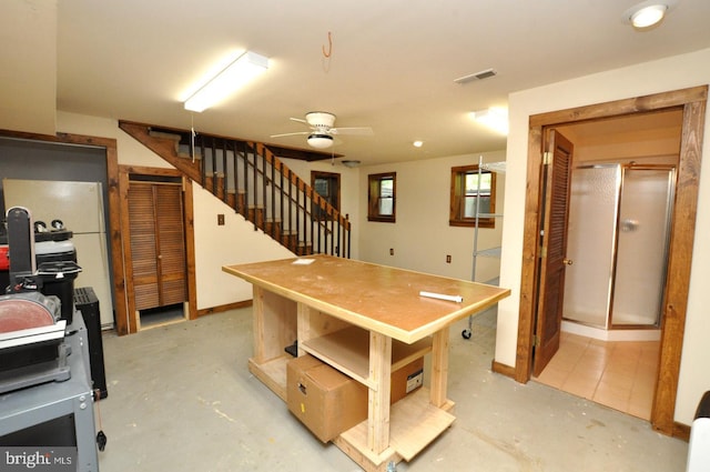 439 Landing St, Lumberton, NJ 08048 - basement with stairway and a ceiling fan