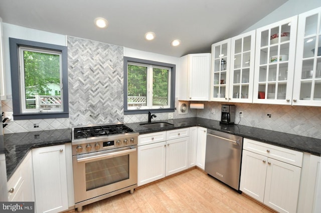 439 Landing St, Lumberton, NJ 08048 - kitchen featuring stainless steel appliances, a sink, backsplash, light wood-style floors, and white cabinets