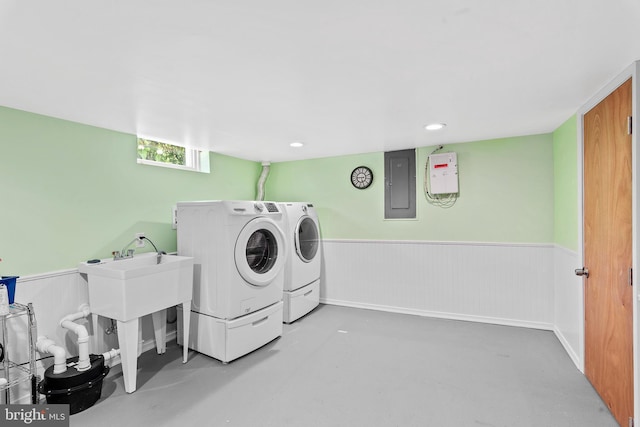 6 Trevett Blvd, Newark, DE 19702 - washroom featuring electric panel, washer and dryer, and wainscoting