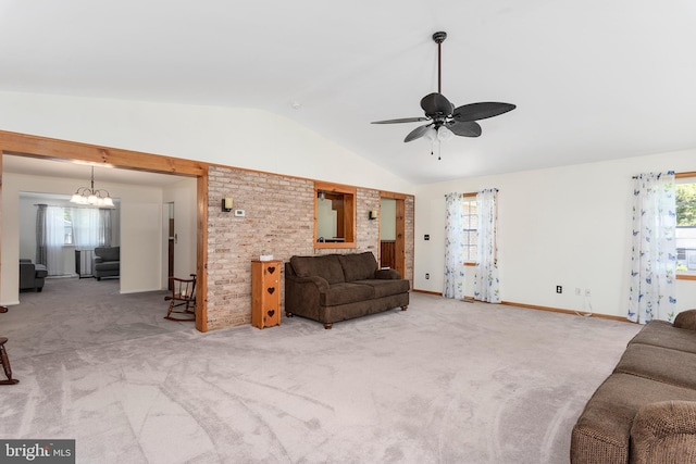6 Trevett Blvd, Newark, DE 19702 - carpeted living room with vaulted ceiling, a ceiling fan, and baseboards