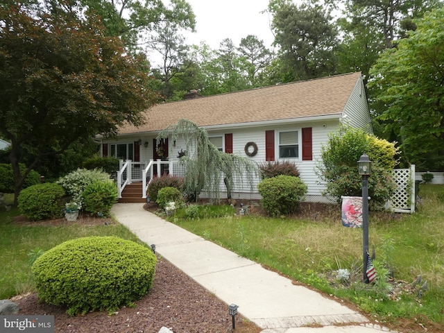 1314 Memory Ln, Hammonton, NJ 08037 - single story home with covered porch, roof with shingles, and a chimney