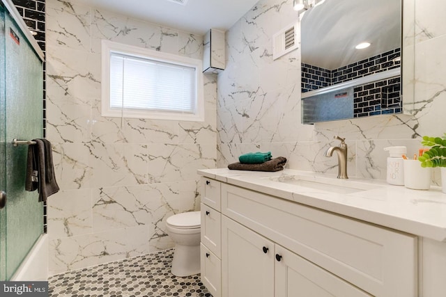 9900 Bird River Rd, Middle River, MD 21220 - full bathroom with tile walls, vanity, and toilet