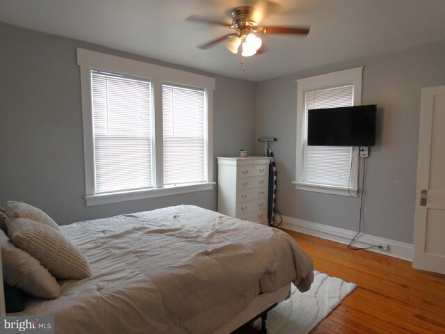 503 Division St, Harrisburg, PA 17110 - bedroom with light wood-type flooring, baseboards, and ceiling fan